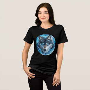 Ice Galaxy Wolf with Blue Eyes Tri-Blend Shirt