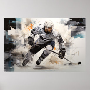 Ice Hockey Action Sport Painting Abstract Art Deco Poster