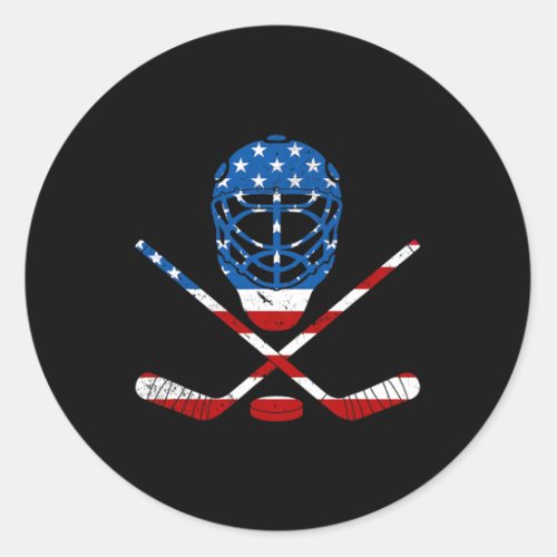 Ice Hockey American Flag Hockey Helmet Sticks Usa  Classic Round Sticker