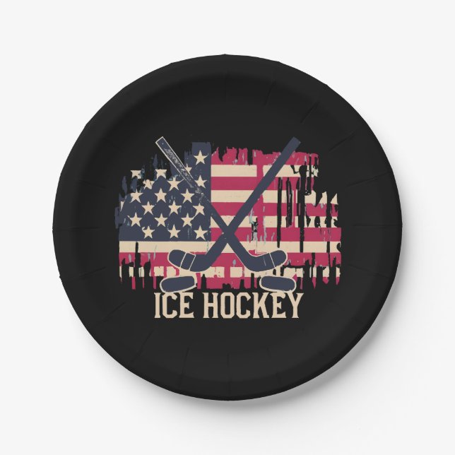 Ice Hockey - American Flag Paper Plates (Front)