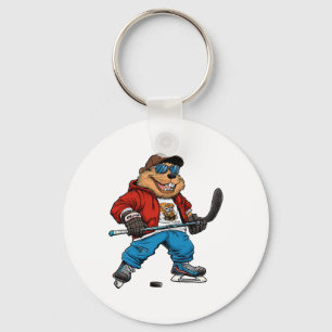 Ice Hockey Beaver  Keychain
