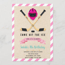 Ice hockey birthday girl invitation