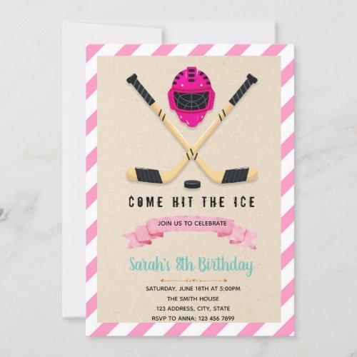 Ice hockey birthday girl invitation