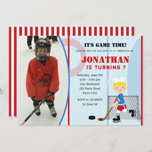 Ice Hockey Birthday Invitations with Photo Boys