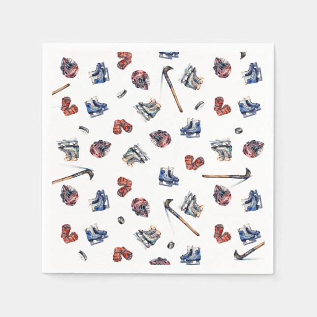 Ice-Hockey Birthday Napkins, Ice Hockey Party Napkins (Front)