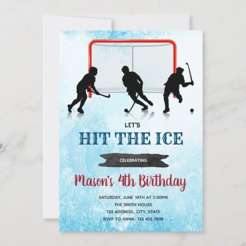 Ice hockey birthday party invitation