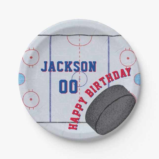 Ice Hockey Birthday Party Paper Plates (Front)