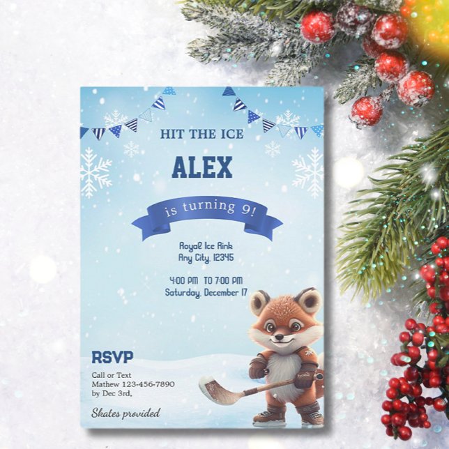 Ice Hockey Birthday Party Skating Blue  Invitation (Creator Uploaded)