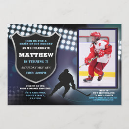 Ice Hockey Birthday Party Sports Photo Game Boys Invitation