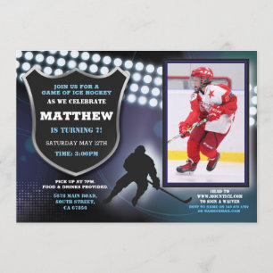 Ice Hockey Birthday Party Sports Photo Game Boys Invitation