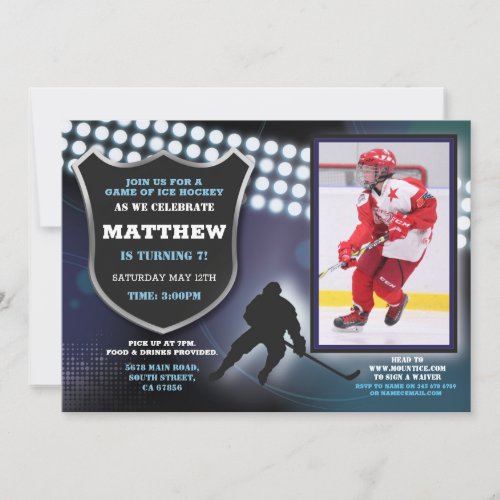 Ice Hockey Birthday Party Sports Photo Game Boys Invitation