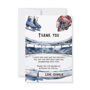 Ice Hockey Birthday Party  Thank You Card