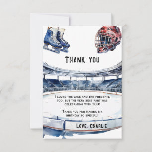 Ice Hockey Birthday Party Thank You Card