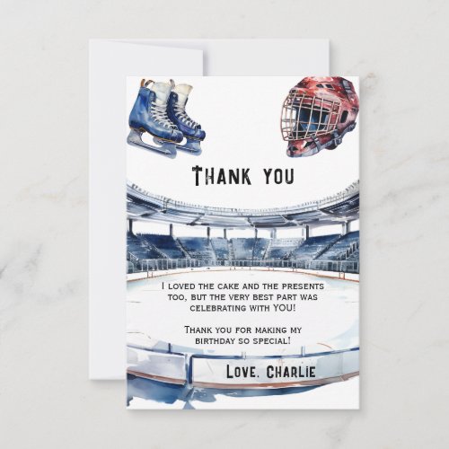 Ice Hockey Birthday Party  Thank You Card
