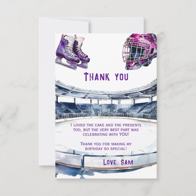 Ice Hockey Birthday Party  Thank You Card (Front)