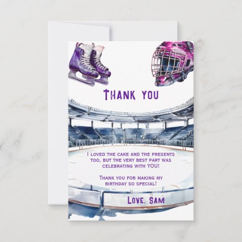 Ice Hockey Birthday Party  Thank You Card