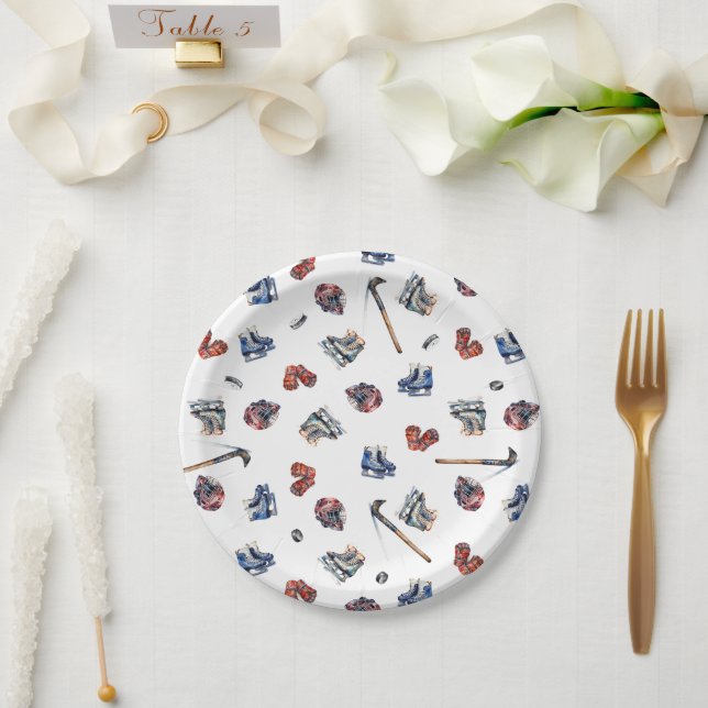 Ice-Hockey Birthday Plates, Ice Hockey Party Paper Plates (Wedding)