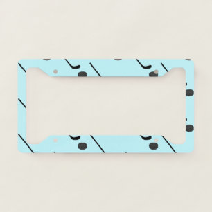 Ice Hockey Black Color Sticks Puck Light Blue License Plate Frame