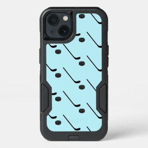 Ice Hockey Black Color Sticks Puck Light Blue iPhone 13 Case