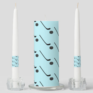 Ice Hockey Black Color Sticks Puck Light Blue Unity Candle Set