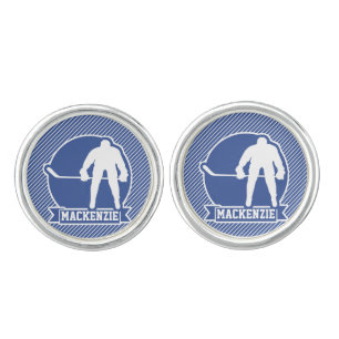 Ice Hockey, Blue & White Stripes, Sports Cufflinks