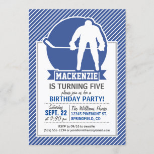 Ice Hockey, Blue & White Stripes, Sports Invitation