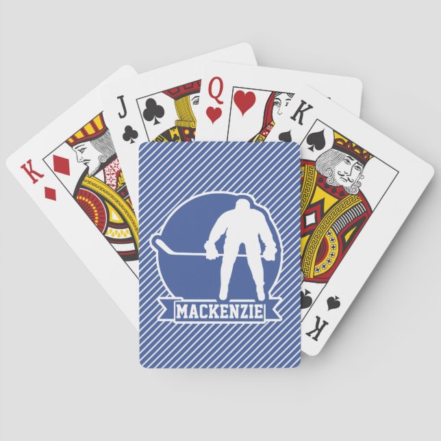 Ice Hockey, Blue & White Stripes, Sports Poker Cards (Back)
