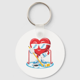 Ice Hockey Boys Men Funny Hockey Heart Love Keychain