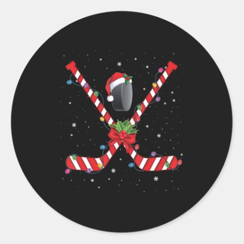 Ice Hockey Christmas Candy Cane Hockey  Classic Round Sticker