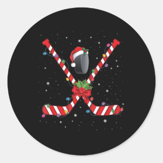 Ice Hockey Christmas Candy Cane Hockey Classic Round Sticker