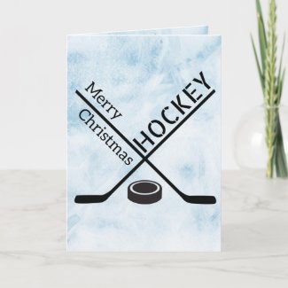 Ice hockey Christmas card - Blue ice sticks puck