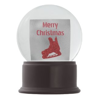 Ice hockey Christmas decor - red sparkle player Snow Globe