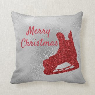 Ice hockey Christmas decoration - red sparkle Throw Pillow
