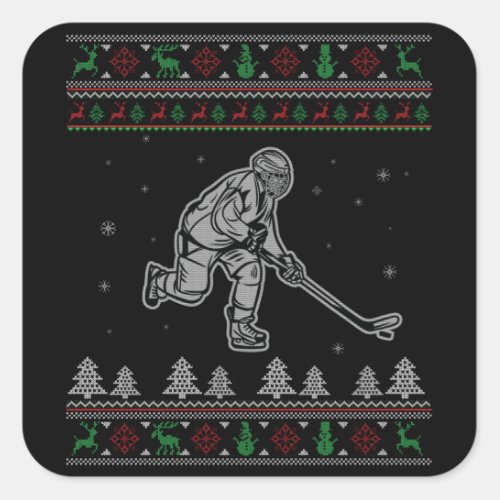 Ice Hockey Christmas Funny Ugly Christmas Sweater Square Sticker