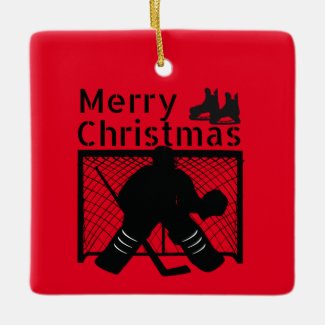 Ice hockey Christmas ornament - goalie red black