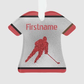 Ice hockey Christmas ornament - sparkle red jersey