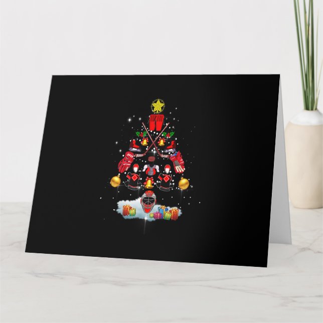 Ice Hockey Christmas Ornament Tree Funny Xmas Spor Card (Front)