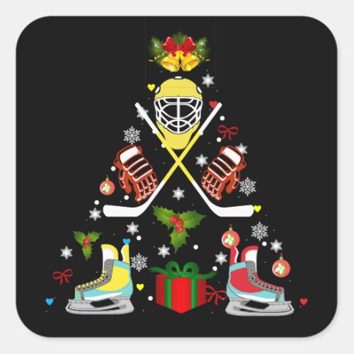 Ice Hockey Christmas Ornament Tree Funny Xmas Square Sticker