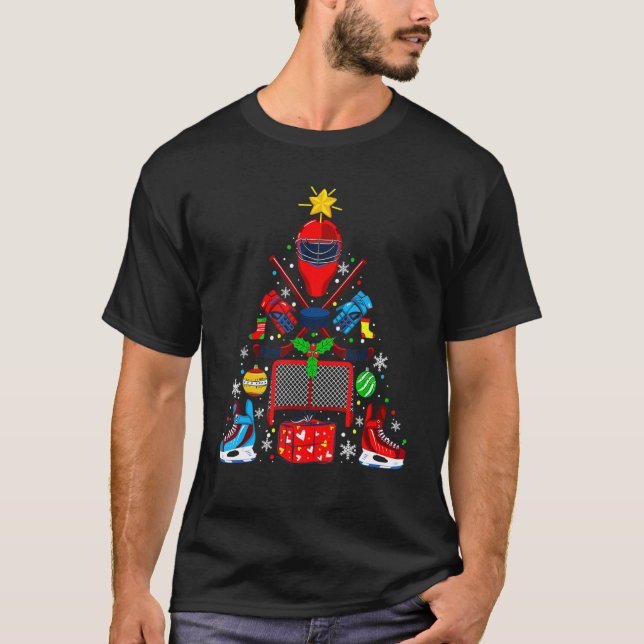 Ice Hockey Christmas Ornament Tree  Xmas Sports T-Shirt (Front)