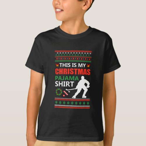 Ice Hockey Christmas Pajama Ugly X Mas   T_Shirt