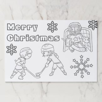 ice hockey Christmas table decor - coloring Paper Placemat