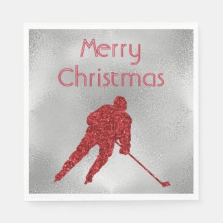 Ice hockey Christmas Table decor - red sparkle Napkins