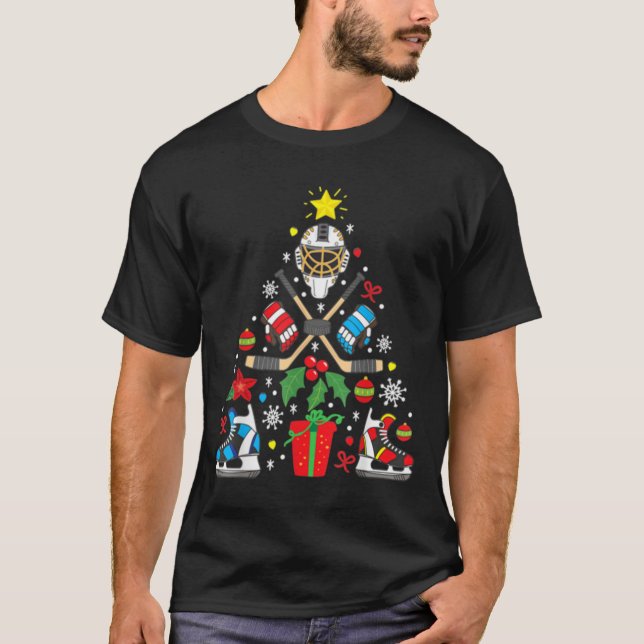 Ice Hockey Christmas Tree  Ornament Funny  Sports  T-Shirt (Front)