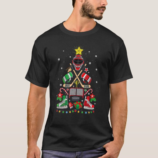 Ice Hockey Christmas Tree Ornaments Funny Xmas T-Shirt (Front)