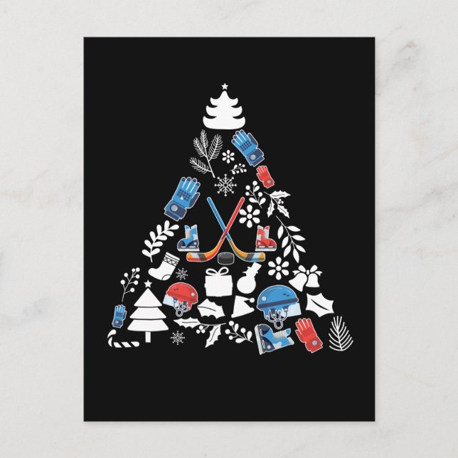 Ice Hockey Christmas Tree Postcard (Front)