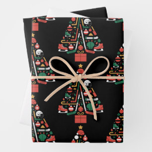 Ice Hockey Christmas Tree Xmas Sports Wrapping Paper Sheets