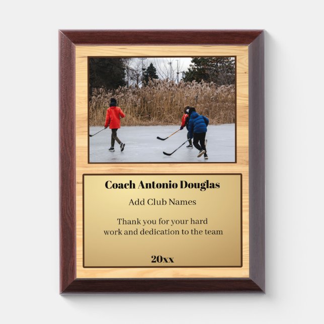 Ice Hockey Coach Award | Custom Team Photo & Text Plaque (Vertical)