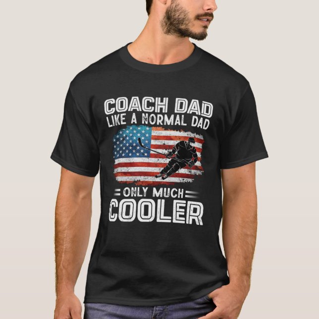 Ice Hockey Coach Dad Hockey Players USA Flag T-Shirt (Front)