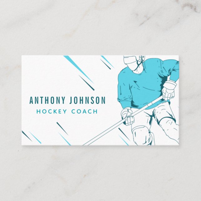 Ice Hockey Coach Instructor Blue Social Media Cool Business Card (Front)