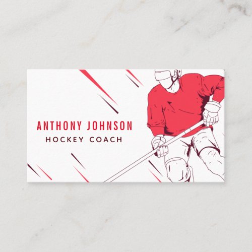 Ice Hockey Coach Instructor Red Social Media Cool Business Card